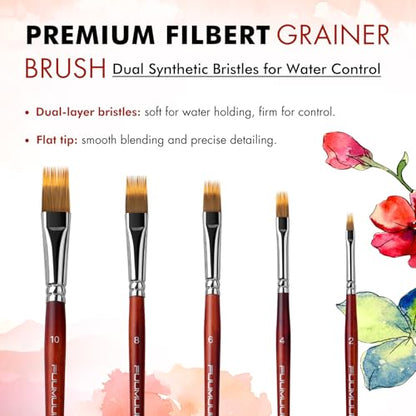 5pcs Dual-Layer Grainer Brush Set- Fuumuui Professional Synthetic Flat Comb Brushes for Unique Texture Painting Perfect for Artists Acrylic, Watercolor and Oil - color: Red