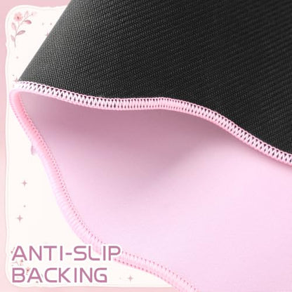 Sabary Scalloped Desk Mat Keyboard Mouse Pad Set 35.5 x 15.7 Inch Pink Preppy Table Mat Keyboard Wrist Rest Cute Aesthetic Mouse Pad with Wrist Rest Coaster Ergonomic Non-Slip Waterproof Gaming Desk - color: Pink, size: 35.5 x 15.7 Inch