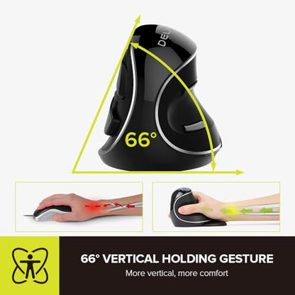 DELUX Ergonomic Vertical Mouse, Wireless Ergo Mouse for Large Hands, 2.4G Connection, Silent Clicks, Up to 1600 DPI,6 Buttons, Removable Wrist Rest, Compatible with Laptop/PC (M618Plus Wireless-Black) - color: 2.4G Wireless