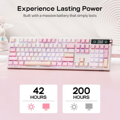 EPOMAKER TH108 PRO Full Size Mechanical Keyboard with Screen & Knob, Wireless Gaming Keyboard with 10000mAh, Creamy Gasket, Hot Swap, Custom Driver, RGB Backlight, NKRO (Pink, Creamy Jade) - color: Pink, size: Creamy Jade