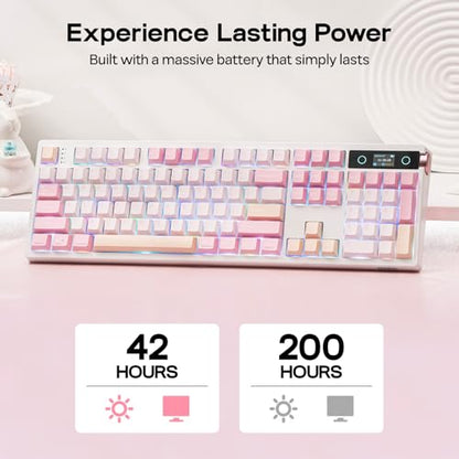 EPOMAKER TH108 PRO Full Size Mechanical Keyboard with Screen & Knob, Wireless Gaming Keyboard with 10000mAh, Creamy Gasket, Hot Swap, Custom Driver, RGB Backlight, NKRO (Pink, Creamy Jade) - color: Pink, size: Creamy Jade