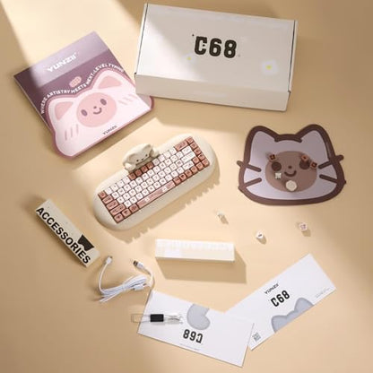 YUNZII C68 Silicone Cute Cat Mechanical Keyboard (Brown,Cocoa Cream Switch) | Wireless Triple Mode BT5.0/2.4G/Wired, RGB Backlit NKRO, Cute Cat Silicone Ergonomic Design for Win/Mac - color: Brown, size: Cocoa Cream V2 Switch