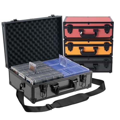 Toploader Storage Box for 3x4 35pt Rigid Cards, Top Loader Cards – Holds 600+ Top Loaders - Aluminum Alloy Trading Card Case, Sports Card Storage Box with Lock (Large Carbon Fiber) - color: Carbon Fiber, size: L-for Toploaders