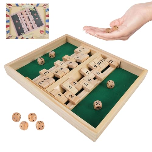 GOTHINK Wooden Shut The Box - Fun Table Math Game with Wooden Board for Adults & Kids - 12 Spots Dice Game with 4 Dices for 2+ Player Games, Popular Pub Board Game, Ideal for Game Night, Travel - color: Original - 12 Spots