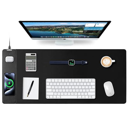 Mouse Pad with 15W Magnetic Wireless Charging, 35.4"x15.7" in | Large XXL Gaming Desk Mat, Ultra-Smooth Surface, Non-Slip Rubber Base, Waterproof Computer Keyboard Pad, Black - color: Black - 35.4"x15.7"