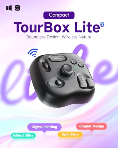 TOUR BOX Lite Bluetooth - Compact Editing Keyboard, Artists Drawing Keypad, Works with Clip Studio Paint & More, Creative Console with Custom Software, Streamline All Workflow - Wireless (Unit Only) - color: Classic Black