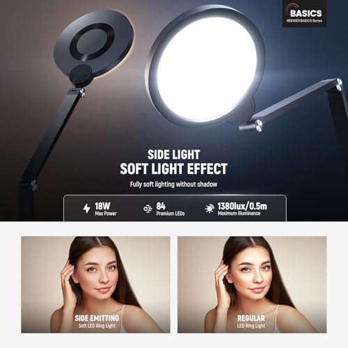 NEEWER Basics 18W 7" Ring Light with Desk Stand/C Clamp, 2 Pack 3000K-6500K Dimmable Full Screen LED Circle Lighting for Video Conference Streaming Phone Selfie Recording Laptop Computer Zoom, R18