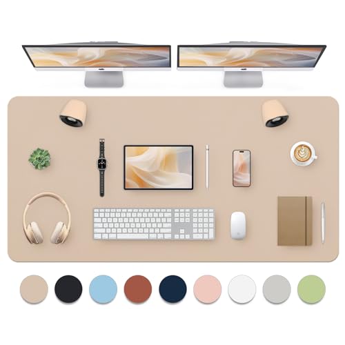 Bloss Extra Large Leather Desk Mat 47.2" x 24" Non-Slip Dressing Table Cover Protector, Waterproof Student Study Desk Mat, PU Leather Computer Writing Desk Pad for Home Office and Decor - Beige - color: Beige, size: 47.2" x 24"