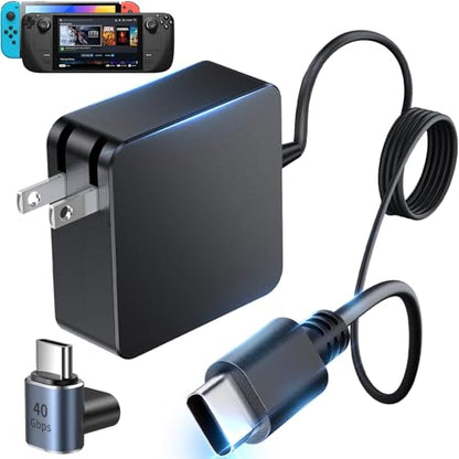 45 Watt Charger for Steam Deck, for Nintendo Switch Lite/OLED/Charging Station/Dock Sat, Switch/XBX/PS5 Controller Stream Deck AC Adapter USB C Fast Charger with 90 Degree Right Angle USB C Adapter