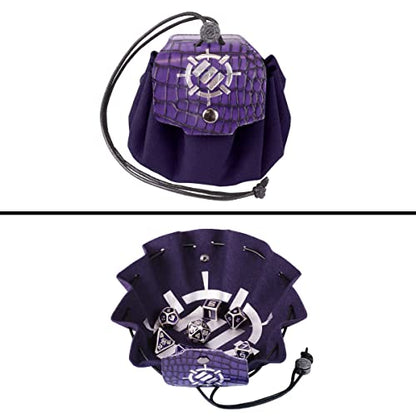 ENHANCE DND Metal Dice Set - 7pc Polyhedral Dice with 2-in-1 Vegan Leather Bag and Tray, Solid Metal Set for Dungeons and Dragons, Pathfinder, More RPGs (Collector's Edition Purple) - color: Dragon Purple
