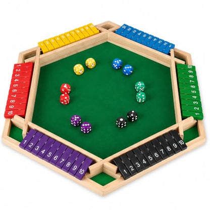 Shut The Box Game, 6 Player Wooden Hexagon Board, 12 Dice Game | 6-player Shut The Box wooden hexagon math board with 12 dice for adults,family nights, parties, pubs and group strategy play - color: 1-6 Players