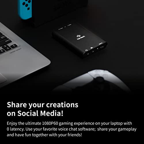NJ300 HDMI Capture Card, 4K60 Passthrough, 1080P60 Recording, Plug & Play, Low Latency Streaming for Switch 2, PS5, Xbox, PC & Mac. Supports Party Chat Capture.