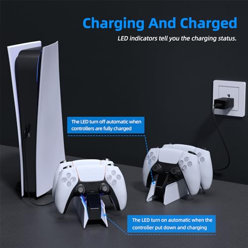 afbptek PS5 Controller Charging Station Dock, Dual Charging for Dualsense, playstation 5 Wireless Accessories with Blue LED ON/Off Automatically