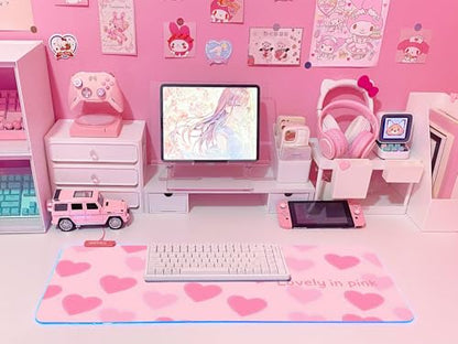 JMIYAV Pink Love Heart RGB Gaming Mouse Pad 31.5x12 Inch Cute Mousepad PC XL Large Extended Glowing Led Light Up Desk Pad Non-Slip Rubber Base Computer Mat Desk Accessories Gaming Setup Sweet Hearts - color: Sweet Hearts