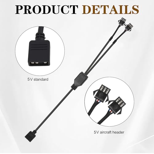 4 Pack ARGB 1 to 2 Extension Cable, 3-Pin to SM 3-Pin Female Adapter with Adapter pin, 5V Addressable RGB Extension Cable for PC Fans and LED Strips, Motherboard Sync (0.98 FT/ 30 CM Each) - color: 1-to-2 5V 3pin female to female