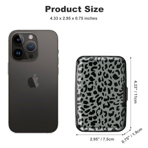 ELFISH Mini RFID Aluminum Wallet Credit Cards Holder Business Card Case Metal ID Case for Men Women(Black Leopard Print) - color: Black Leopard Print