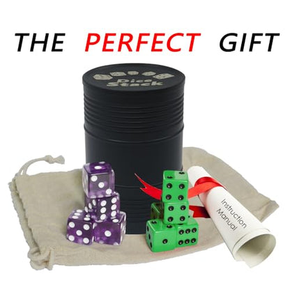 Graduation Gift Dice Stacking Cup Set with 4 Pcs 19mm Purple and 5 Pcs 18mm Green Standard 6 Sided Dices Straight Dice Cup with Storage Bag Dice Cup Shaker with Magic Tricks Instruction Black