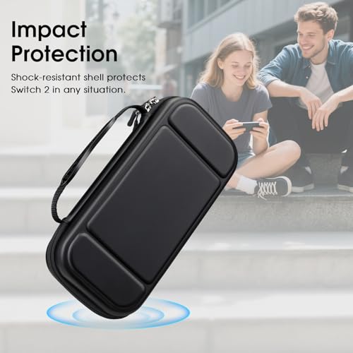 FINTIE Carrying Case for Nintendo Switch 2 (2025), Shockproof Hard Shell Switch 2 Case, Protective Cover Travel Bag with 19 Game Card & 2 Micro SD Card Slots & Inner Pocket, Black - color: Black