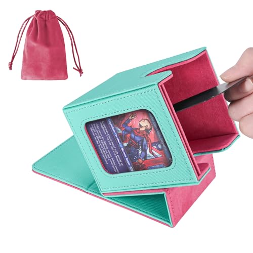 AFIING MTG Deck Box for Commander Display,Card Deck Case Fits 100 Double Sleeved Cards, Magic Commander TCG Card Storage Box with 2 Dividers,Dice Bag and 1 Toploader(Green Rose pink) - color: Commander Green Rose Pink