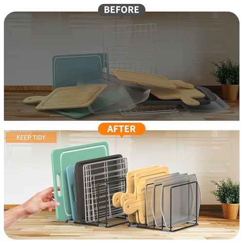 Cutting Board Organizer, Kitchen Cabinet Organizer | Divided Rack with 5 Slots for Baking Trays - Cookie sheet Organizer, Baking Sheets Holder [2-Pack], Large - style: 2PC(Large)