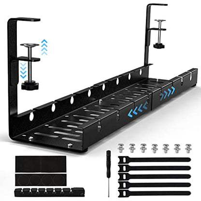 Shikha Cable Management Under Desk, Adjustable Cable Organizer with Adhesive Cable Holder Clips, Reused Cable Ties. Stable & Durable.(Black) - color: Black, size: 12-21.6"-1 Pack
