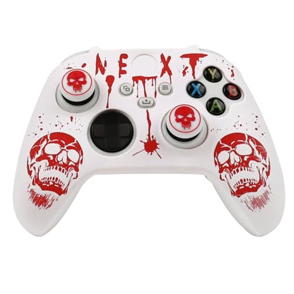 Skull Controller Skin Compatible with Xbox Series X Wireless Controller, RALAN Protector Case， Customised Thumb Grips Cap - color: Skull white red