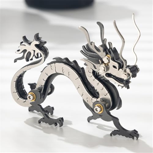 Zodiac Dragon 3D Metal Jigsaw Puzzle, Black, 51 Pieces | Stainless Steel, DIY Handmade Model Kit, Building Blocks Assembly, Adult Gift - color: Zodiac Dragon Black