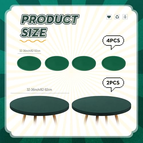 2 Pcs 36 Inch Round Card Game Table Cover with 4 Coaster for Playing Cards Poker Mahjong Bridge Board Game, Green Elastic Stretch Fitted Tablecloth for 32 to 36 Inch Tables