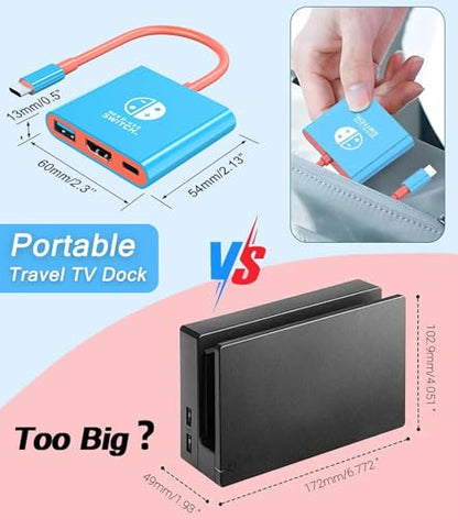 Switch Dock, TV Docking Station for Nintendo Switch/Switch OLED/Steam Deck, 4K@30HZ/1080P@60HZ Portable Switch TV Dock with PD 100W Charging, USB 3.0 Port（3-in-1 - style: Adapter