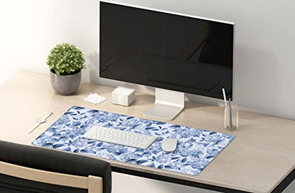 SSOIU Blue Hydrangea Flowers Desk Mat, Floral Large Aesthetic Mouse Pad 35.5" X 15.7", Waterproof Desk Mat Stitched Edges, Non-Slip Laptop Computer Keyboard Mousepad for Office and Home - color: Blue Hydrangea Flowers