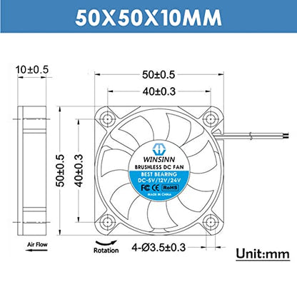 WINSINN 50mm 24V Fan - Dual Ball Bearing 6000 RPM 5010 Cooling Fan Replacement for Industrial Equipment/Servers/Routers, 30cm Cable with XH2.54-2PIN, Brushless 50x10mm (5Pcs) - style: 24V - 6000RPM