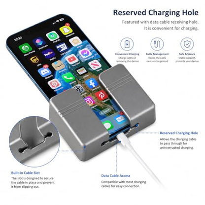 Wall Phone Holder, Adhesive Phone Wall Mount with Cable Hole, Bathroom Bedside Kitchen RV Phone Holder Compatible with iPhone, Android Phones and Remote Controls (Gray) - color: Gray