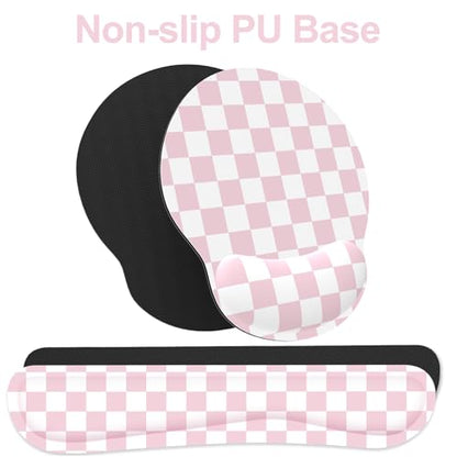 Ergonomic Mouse Pad with Wrist Rest and Keyboard Wrist Rest, Mousepad and Wrist Rest for Computer Keyboard, Pain Relief, Non-Slip Base, Mouse Pad with Wrist Support for Gaming, Office, Pink Checkered - color: Pink Checkered