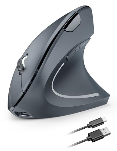 TECKNET Wireless Ergonomic Mouse, Rechargeable Wireless Vertical Mouse | Rechargeable Mouse Gray, 2.4GHz USB Receiver, Silent Click, 6 Adjustable DPI up to 4800, 6 Buttons for Laptop, PC & MacBook - color: Light Gray