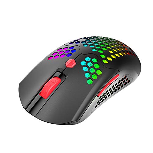 ZIYOU LANG Wired/Wireless Lightweight Gaming Mouse,16 RGB Backlit Mice with 7 Buttons Programmable Driver,PAW3325 12000DPI,Rechargeable 800mA Battery,Lightweight Honeycomb Shell Mouse for PC Gamer - color: Black Red