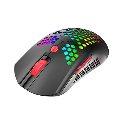 ZIYOU LANG Wired/Wireless Lightweight Gaming Mouse,16 RGB Backlit Mice with 7 Buttons Programmable Driver,PAW3325 12000DPI,Rechargeable 800mA Battery,Lightweight Honeycomb Shell Mouse for PC Gamer - color: Black Red