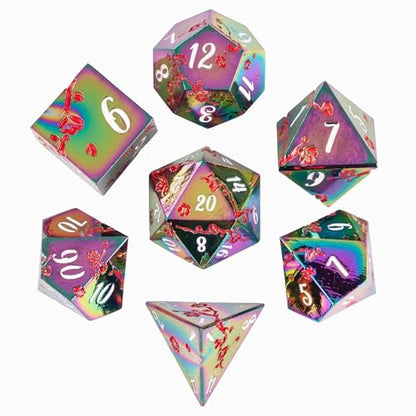 UDIXI Rainbow Metal Dice Set D&D, 7PCS Flower Metal DND Dice Set for RPG | Red Flower, Metal Case Packaging, Heavy Metal Dice, D&D Gift, for Dungeons and Dragons Role Playing Games Tabletop Games - color: Rainbow-white