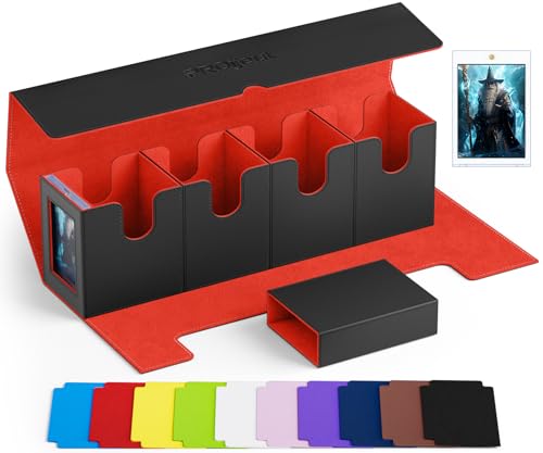 Proijeut 5 IN 1 Card Deck Box with Commander Display, Holds 800+ Cards, Includes 35pt Magnetic Card Holder and 10 Colorful Dividers(Black&Red) - color: Red-5 IN 1
