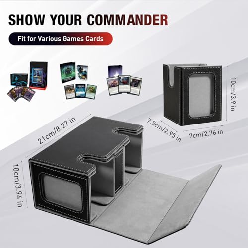TiMOVO MTG Deck Box, Magnetic Trading Card Storage Case, Black+Gray | Holds 400+ Sleeveless Cards, 4 Dividers & Dice Tray, 2 Detachable Commander Card Deck Boxes, For Magic Game Cards - color: Black & Gray