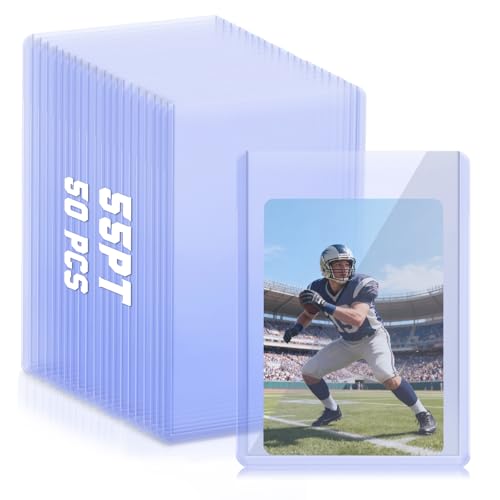 DEDC 50 Top Loader Thick Card Load Holder Storage for Trading Cards Sports Sleeves Hard Plastic 55 Point Protective Toploaders 3"x4" Rigid Memorabilia Collectibles - size: 55pt
