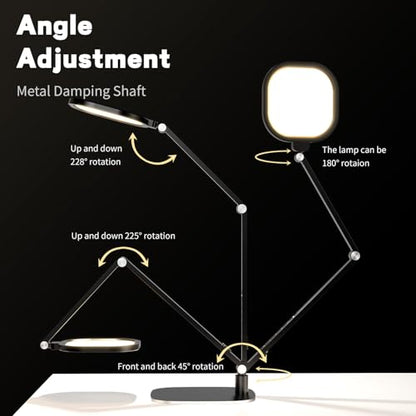 LED Desk Lamp for Home Office, Soft Edge-lit Design - Modern Style | Eye-Caring Diffused Light, Professional Computer Light for Reading, Crafts & Zoom, Dimmable with 30 Modes, Memory & Timer - color: Black