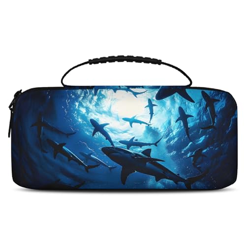 BICUUZHI Ocean Animal Shark Carrying Case Compatible with Nintendo Switch 2, PortableTravel Carry Case Pouch holds 20 Cartridges with Pockets for Accessories & Games - color: Multicolor 16, size: Medium
