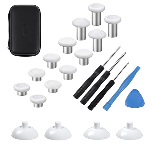 RALAN Replacement Interchangeable Thumbsticks Joysticks Repair Kit for Xbox One, Xbox Series X/S, PS4/PS5/NS Pro Controllers, 3 Height Plastic Base, 5 Grip Designs (White) - color: White