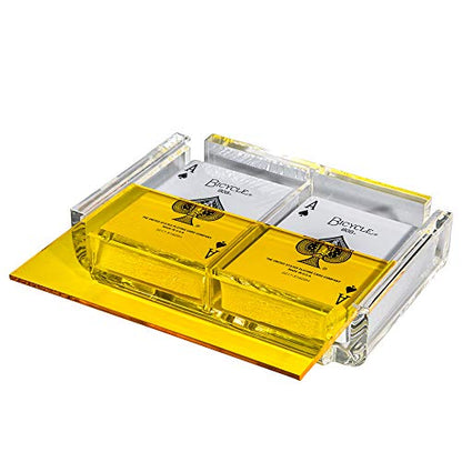 Modern Elegant Playing Card Deck Holder Tray with 2 Decks of Playing Cards in Unique Stylish Deluxe Acrylic Box with Color lid (Yellow) - color: Yellow