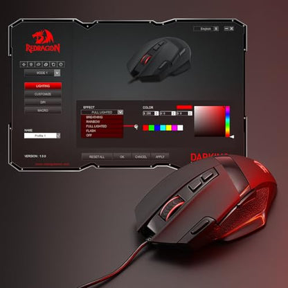 Redragon M619 Wired RGB Optical Gaming Mouse 12800 DPI Remapping Keys | Stable Lag-Free Connection, Smooth Precise Tracking, Programmable Button, Ergonomic Grip Body Comfort