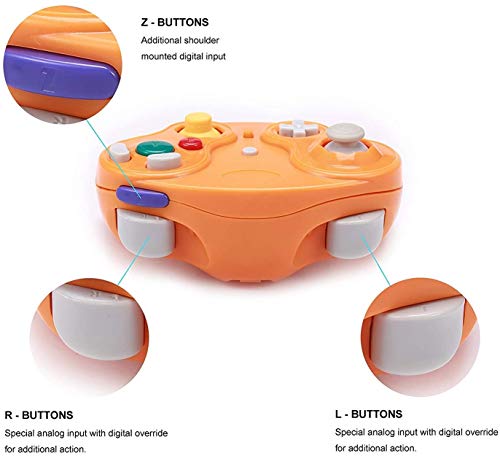 VTone Wireless Game Cube Controller, 2 Pieces 2.4G Wireless Classic Gamepad with Receiver Adapter for Wii Game Cube NGC GC (Orange and Dark Blue)