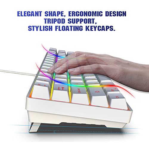 Snpurdiri 60% Percent Gaming Keyboard (68 Keys, White) | Compact RGB Backlit Ergonomic Small Mini Keyboard for Windows, PC, Laptop, Gaming - color: White