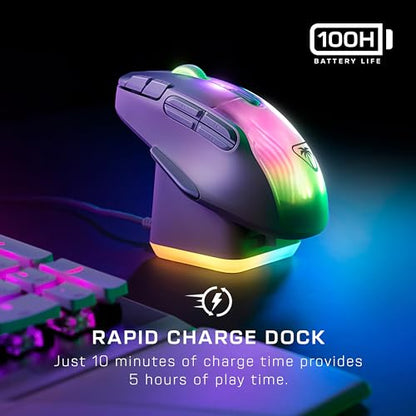 Turtle Beach Kone XP Air Wireless RGB Gaming Mouse for PC | 19K DPI Sensor, Rechargeable 100-Hr Battery, Charging Dock, 29 Programmable Inputs, Ergonomic, Bluetooth, 4D Wheel, White - color: White