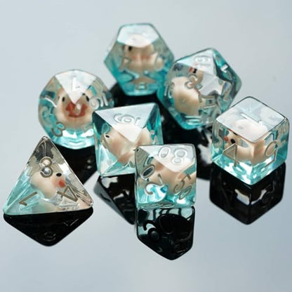 Cusdie 7-Die DND Dice, Polyhedral Dice Set Filled with Animal, for Role Playing Game D&D Dice（Pink Duck w/White Numbers） - color: Pink Duck