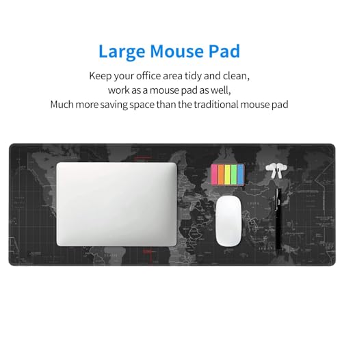 Large Gaming Mouse Pad Desk Mat, World Map Extended Keyboard Mouse Pad Mousepad with Non-Slip Base and Stitched Edge Mouse Mat Desk Pad Mouse Pads for Desk Home Office, 31.5 x 11.8 - color: World Map